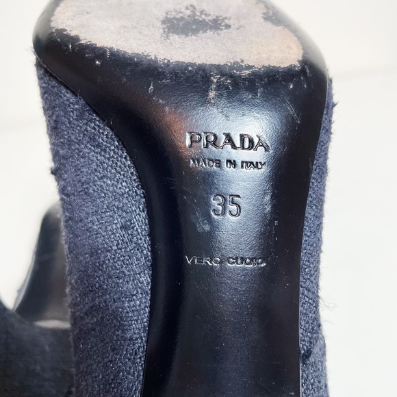 Prada Black Tweed Beaded Buckle Kitten Heels Size 35 - Picture 5 of 10